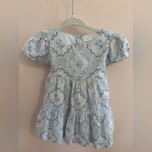 Born on Fifth Edgehill Blue and White Patterned Baby Dress
